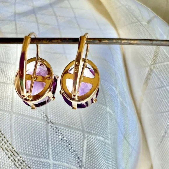 14K Yellow Gold Purple Amethyst Earrings, February Birthstone Earrings